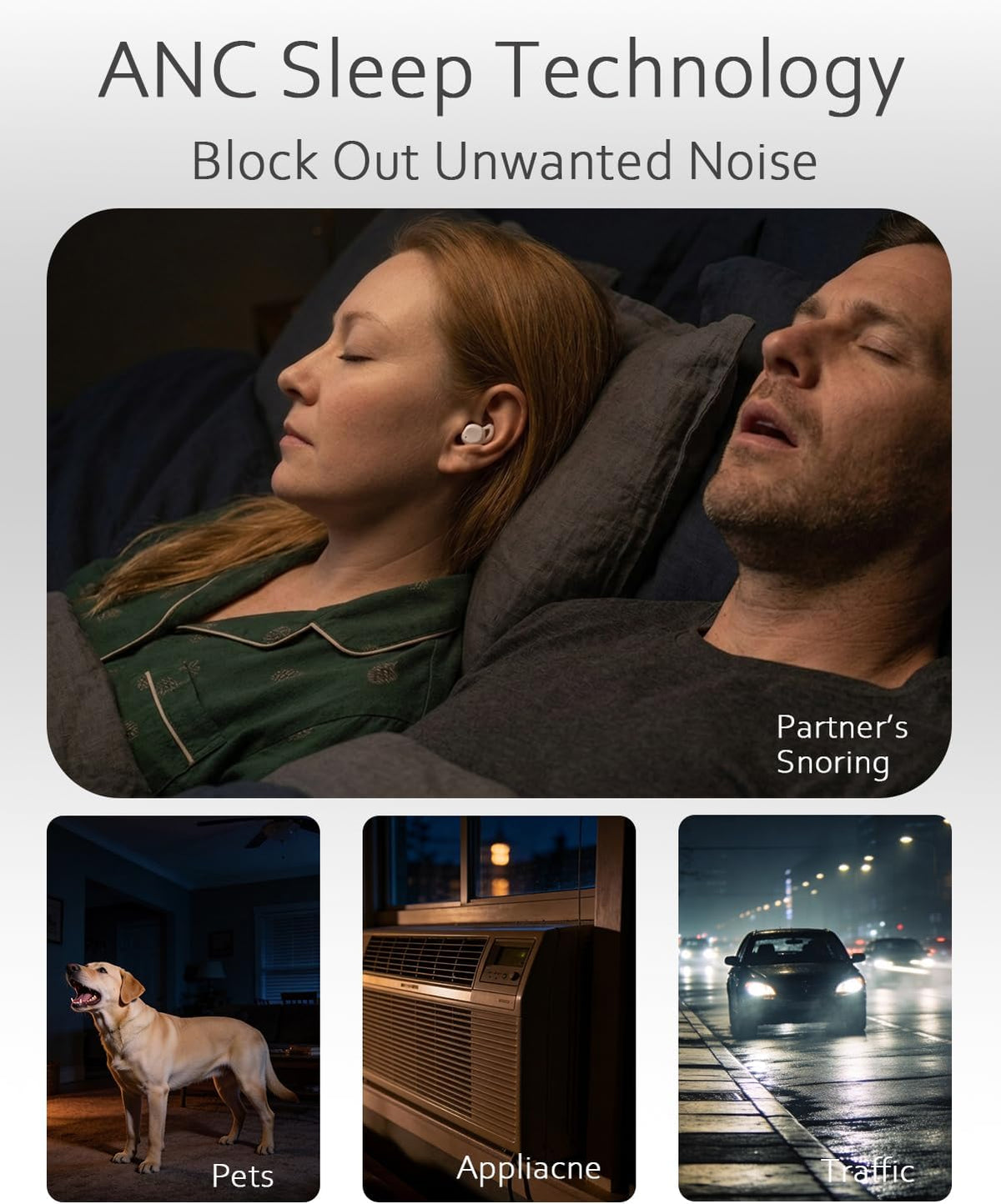 Sleep ANC Earbuds, Noise Cancelling Comfortable Side Sleeper Headphones