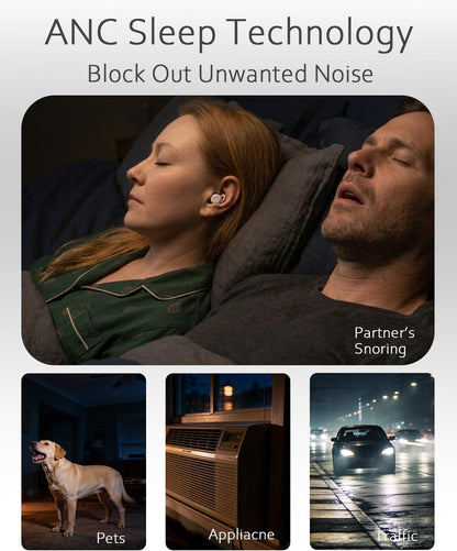 Sleep ANC Earbuds, Noise Cancelling Comfortable Side Sleeper Headphones