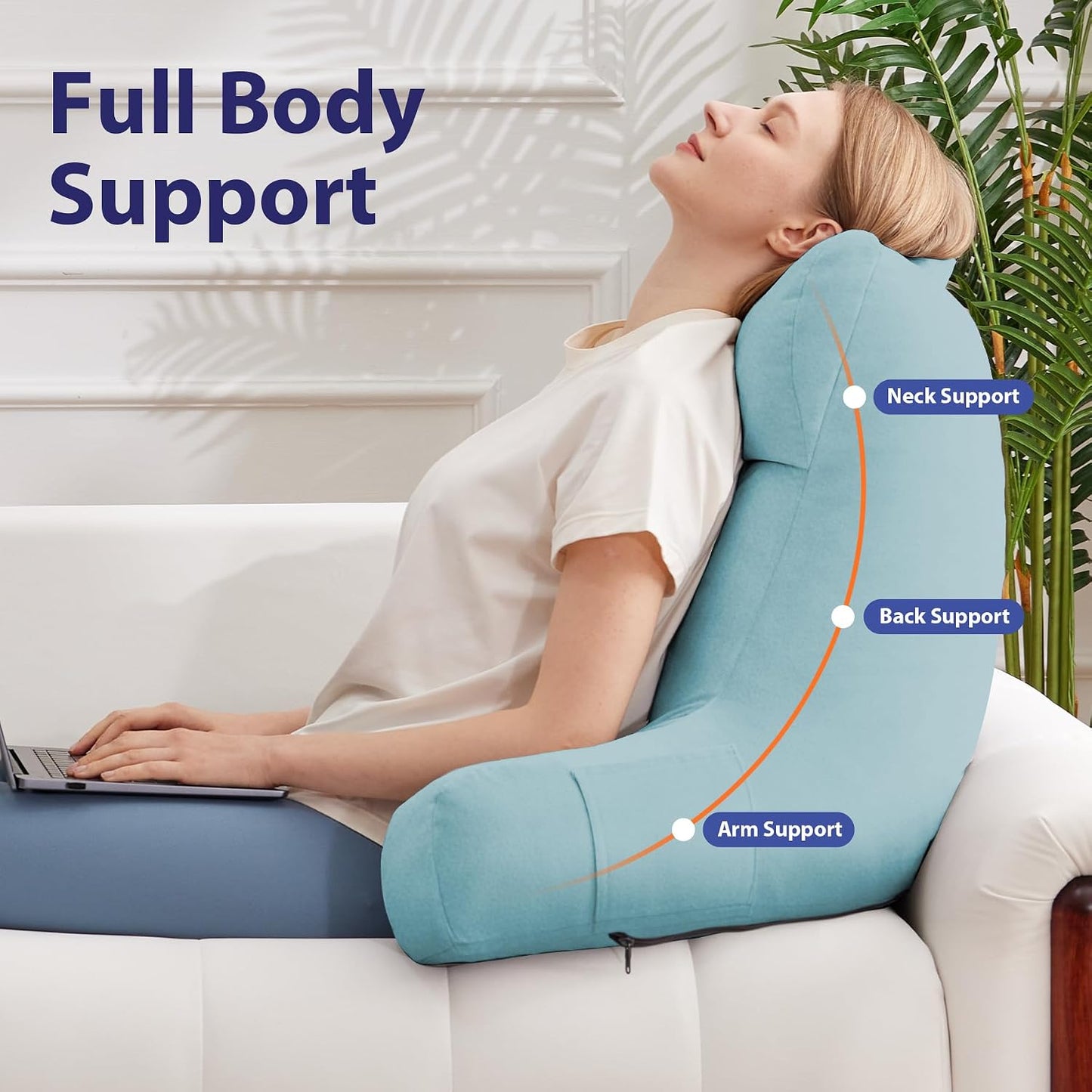 IPYNBAP Back Pillow for Bed Sitting up, Reading Pillow for Sitting in Bed Adult, Back Support Pillow, Memory Foam Sit up Lounge Backrest Pillow with Arms for TV, Couch, Chair, Dorm, 18 Inch, Grey