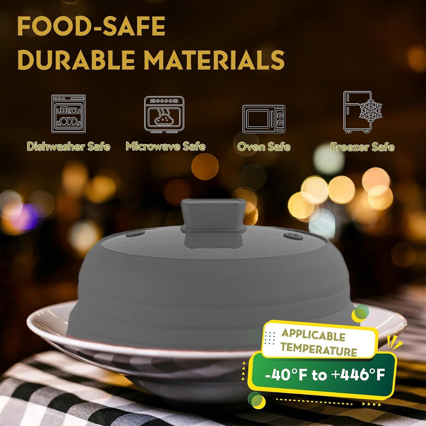 Collapsible Microwave Splatter Cover, Glass Silicone Foldable Microwave Lid for Food, 10.8 Inch Grease Splatter Guard for Pots, Pans & Bowls, Black