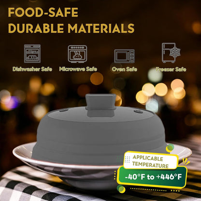 Collapsible Microwave Splatter Cover, Glass Silicone Foldable Microwave Lid for Food, 10.8 Inch Grease Splatter Guard for Pots, Pans & Bowls, Black