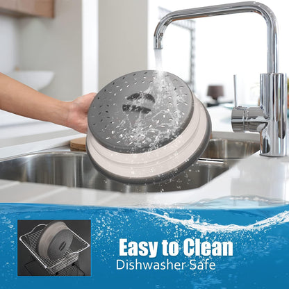12“ Large Microwave Splatter Cover & Silicone Mat,12 Inchs Vented Collapsible Guard dish Plate lid & Round Kitchen mat for food