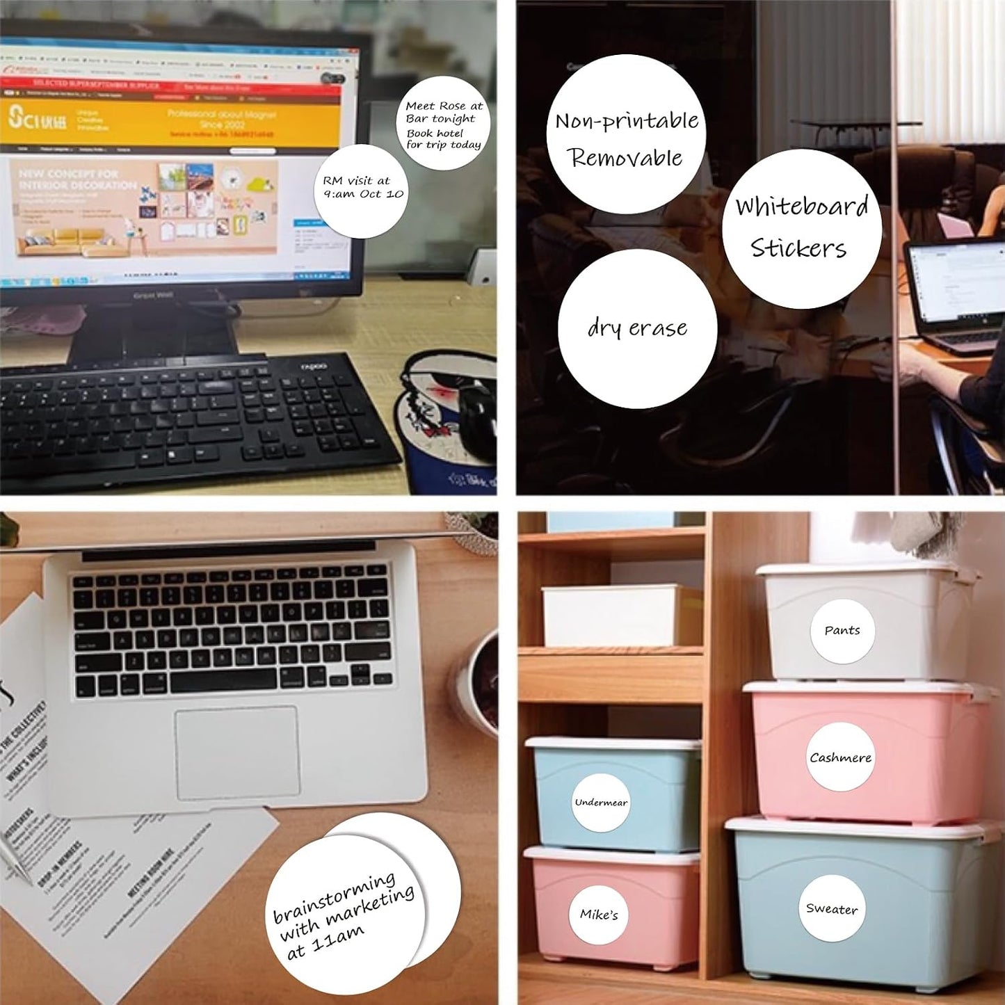 SVNOOC Dry Erase Stickers for Whiteboard Desk Refrigerator Home Office 4x6 in, Reusables Labels for Storage Bins (6 Pack)