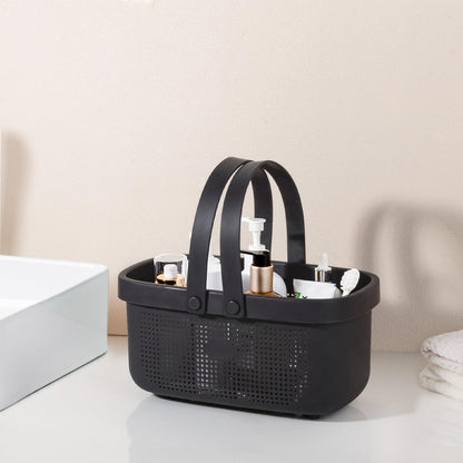 JiatuA Plastic Storage Basket with Handle Portable Shower Caddy Tote Organizer Basket Bin for Bathroom Kitchen Dorm Room Bedroom, Green | Sturdy Drainage Large Capacity Organizer Basket with Silicone Handles for Bathroom Kitchen Bedroom College Dorm