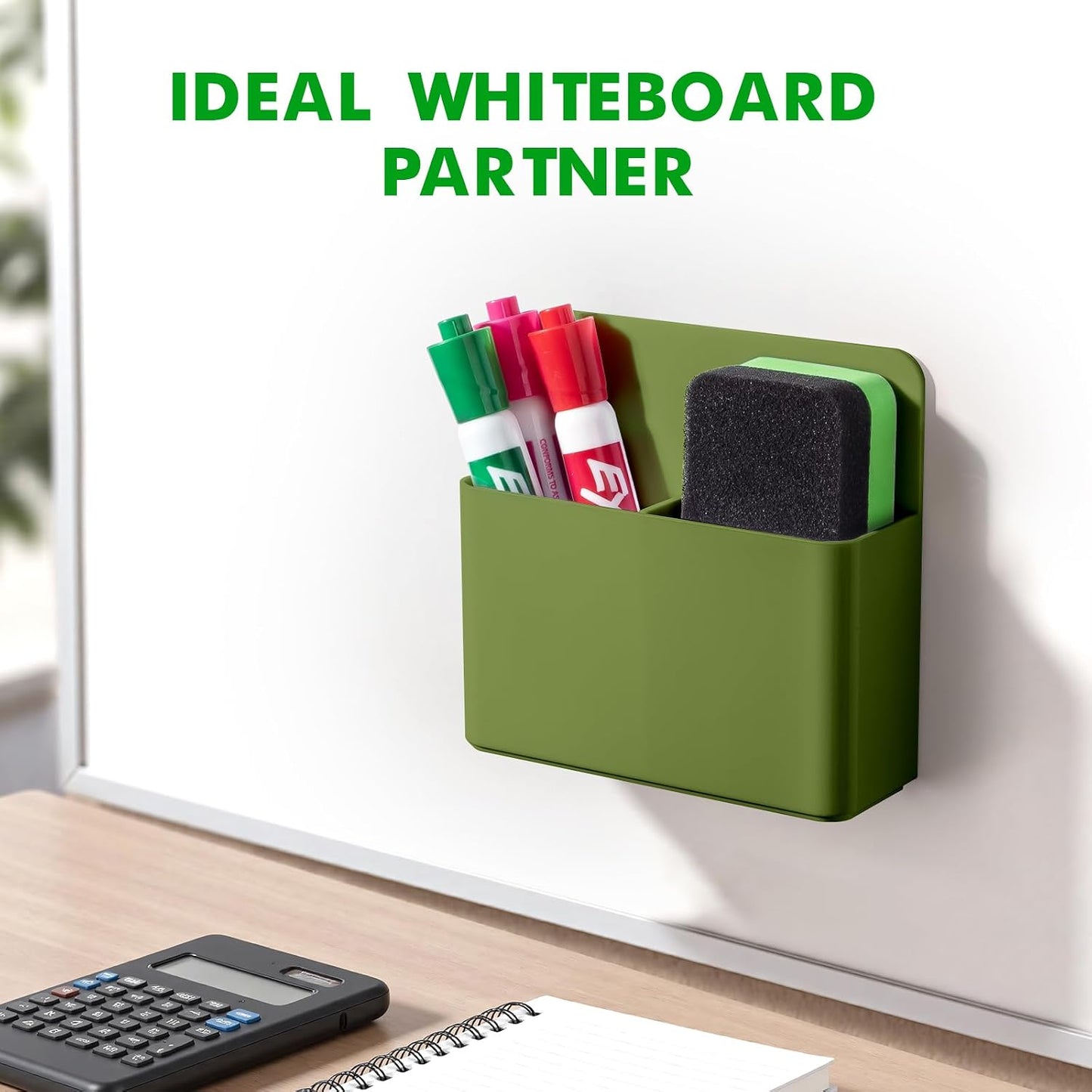 2 Pack Magnetic Pen Holder Cup for Whiteboard, Classroom Supplies | Plastic Magnetic Dry Erase Marker Holder for Refrigerator Fridge, Pencil Cup for School, Locker Accessories Organizer-White