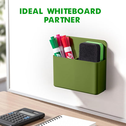 2 Pack Magnetic Pen Holder Cup for Whiteboard, Classroom Supplies | Plastic Magnetic Dry Erase Marker Holder for Refrigerator Fridge, Pencil Cup for School, Locker Accessories Organizer-White