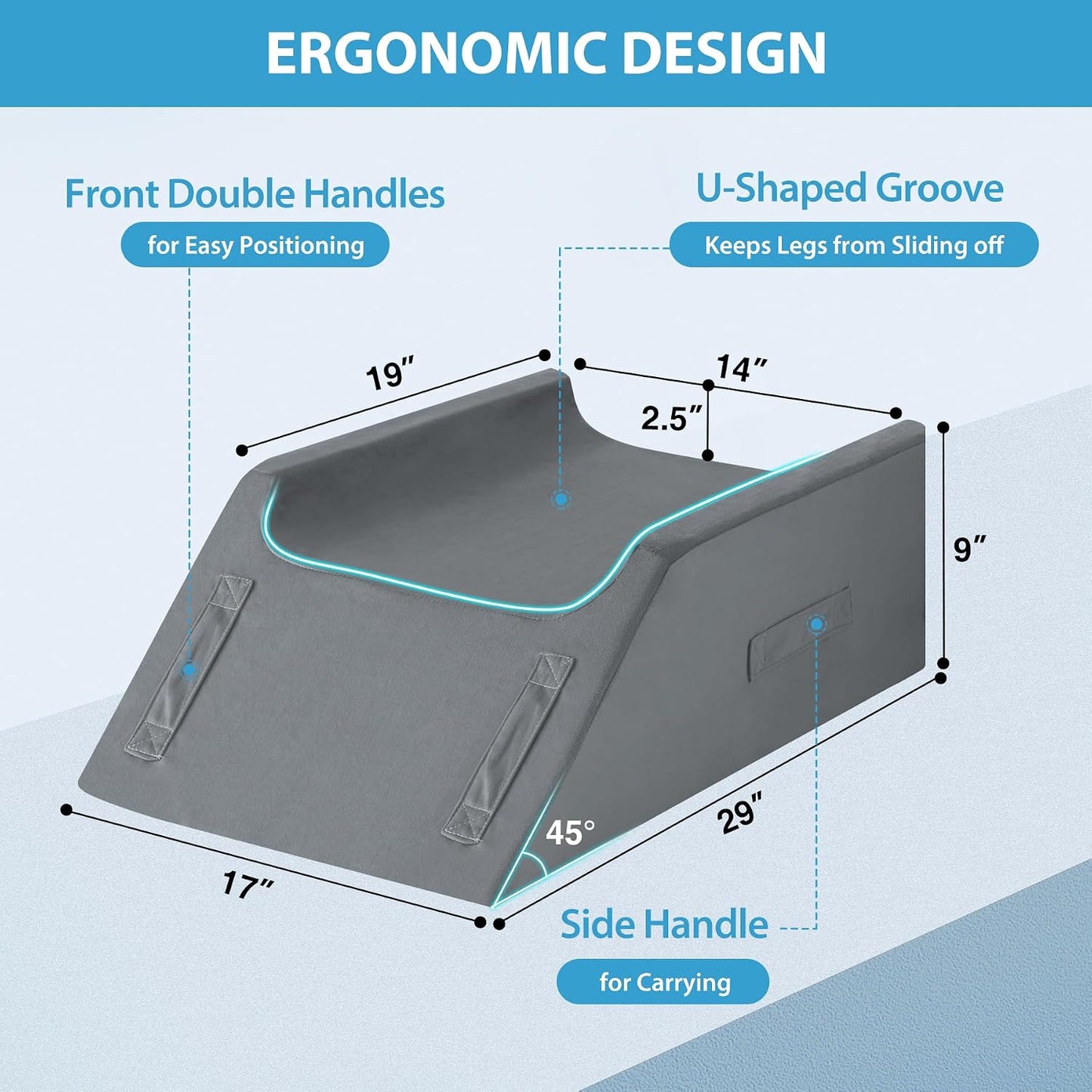 MEGCXIT Leg Pillow Elevation Blood Circulation, Wedge Pillow for Legs Swelling, Knee Pillow Wedge Post Surgery, Leg Elevation Pillows for After Surgery, Memory Foam Foot Leg Elevating Pillow, Grey