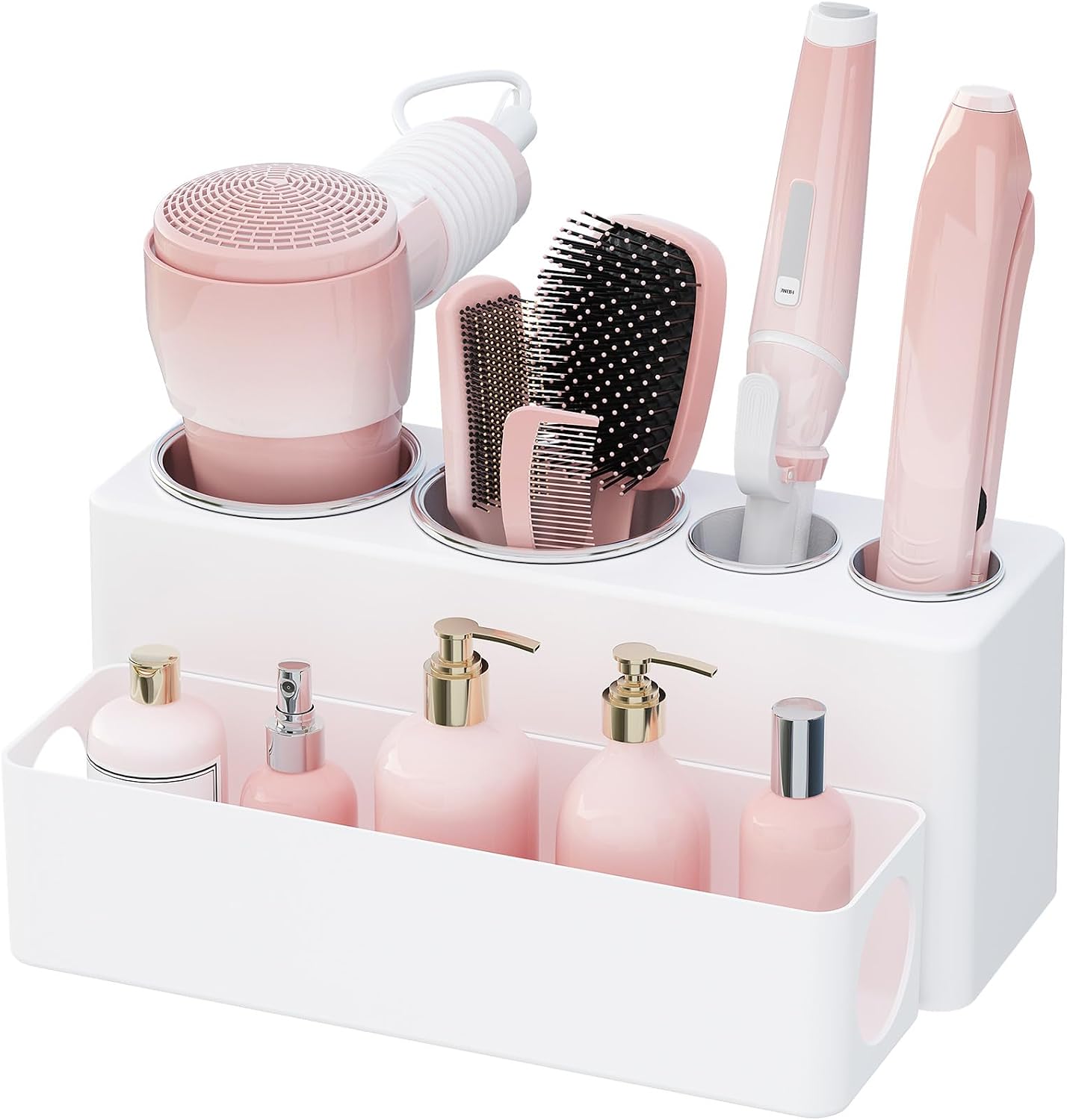 Lifewit Hair Tool Organizer Dryer Holder Countertop with 4 Cups, Black | 4 Stainless cups Tools Organizer, Acrylic body Hair Product Storage for Curling Iron, Brush, Straightener, Bathroom
