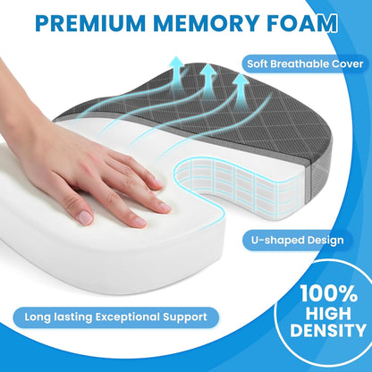 TushGuard Office/ Car Seat Cushion, Non-Slip Sciatica & Back Coccyx Tailbone Pain Relief Chair Pad, Memory Foam Butt Pillow for Computer Desk, Wheelchair, Driving (Black)