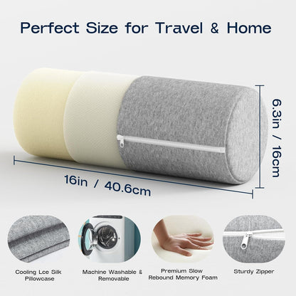 Neck Roll Pillow for Neck Pain Relief - Memory Foam Neck Support Pillow for Bed | Round Neck Pillow for Sleeping, 15.7 * 6 * 6 inch (Cool-Blue)