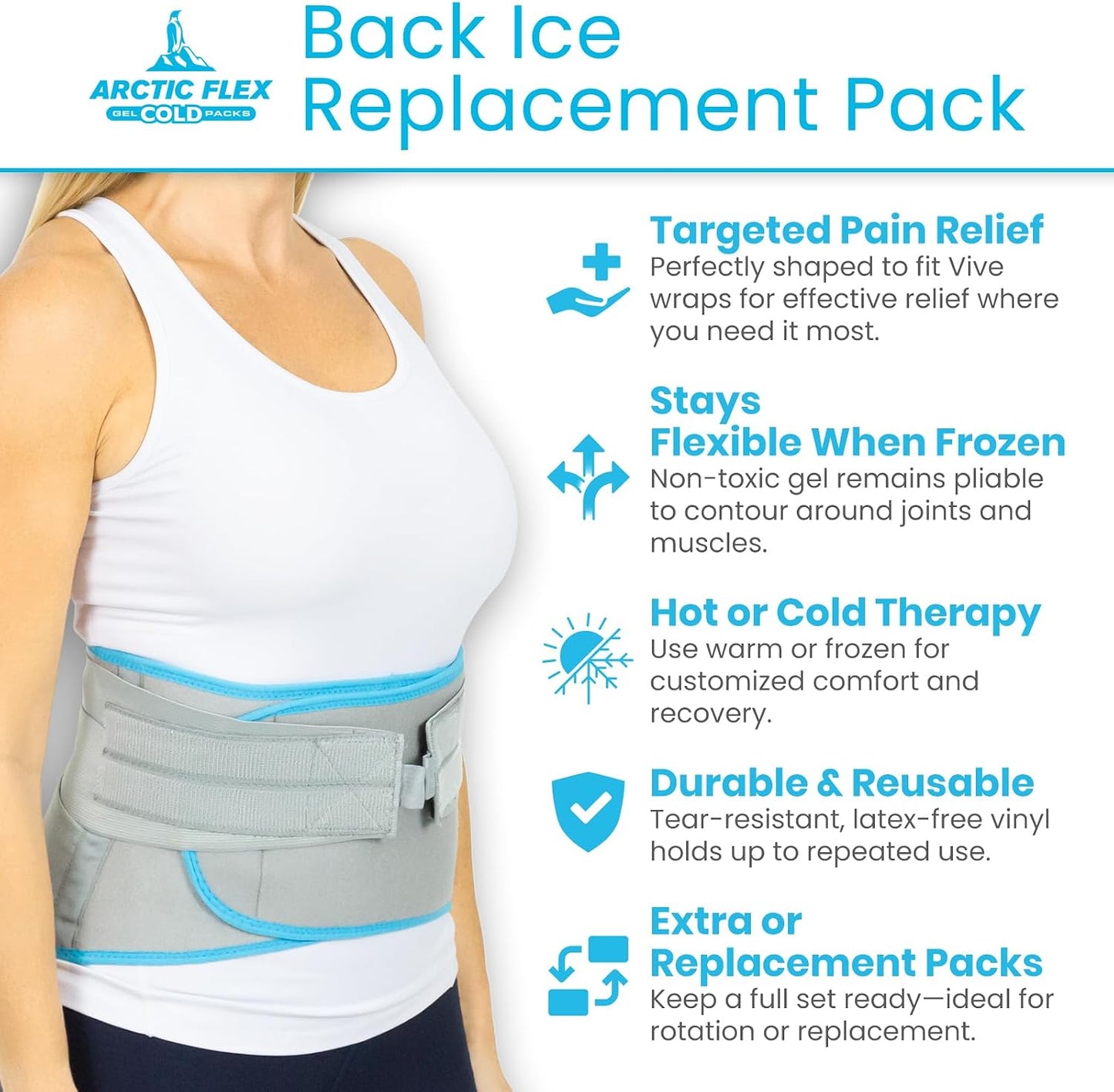 Arctic Flex Gel Replacement Packs - Ice Packs Reusable for Elbow Ice Brace | Hot and Cold Gel Ice Pack for Injuries, Pain Relief, Swelling - Flexible Therapy Compression Wrap - Athletic Women, Men