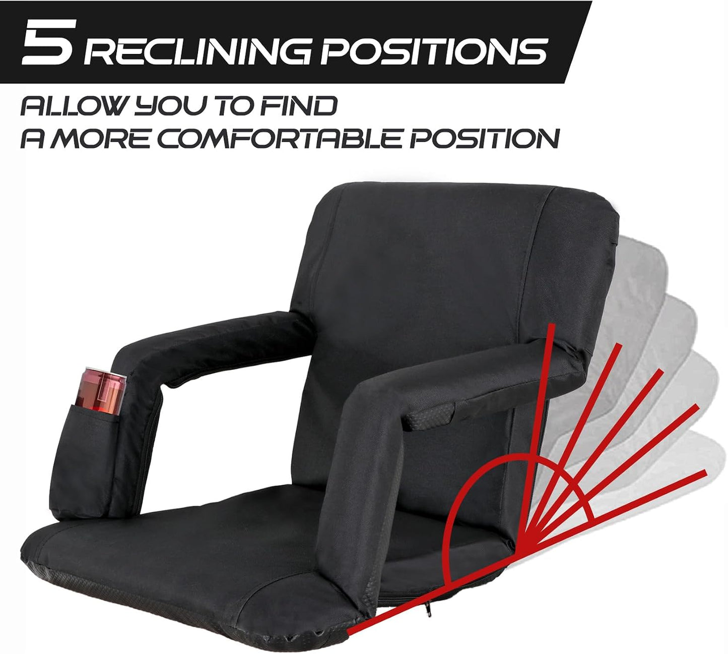 LEMY 20.5"/ 25" Wide Adjustable Stadium Seat for Bleachers Portable Water Resistant Stadium Chair with Back/Arms/Cushion for Outdoor or Indoor
