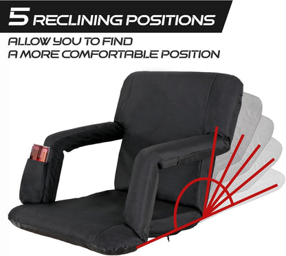 LEMY 20.5"/ 25" Wide Adjustable Stadium Seat for Bleachers Portable Water Resistant Stadium Chair with Back/Arms/Cushion for Outdoor or Indoor