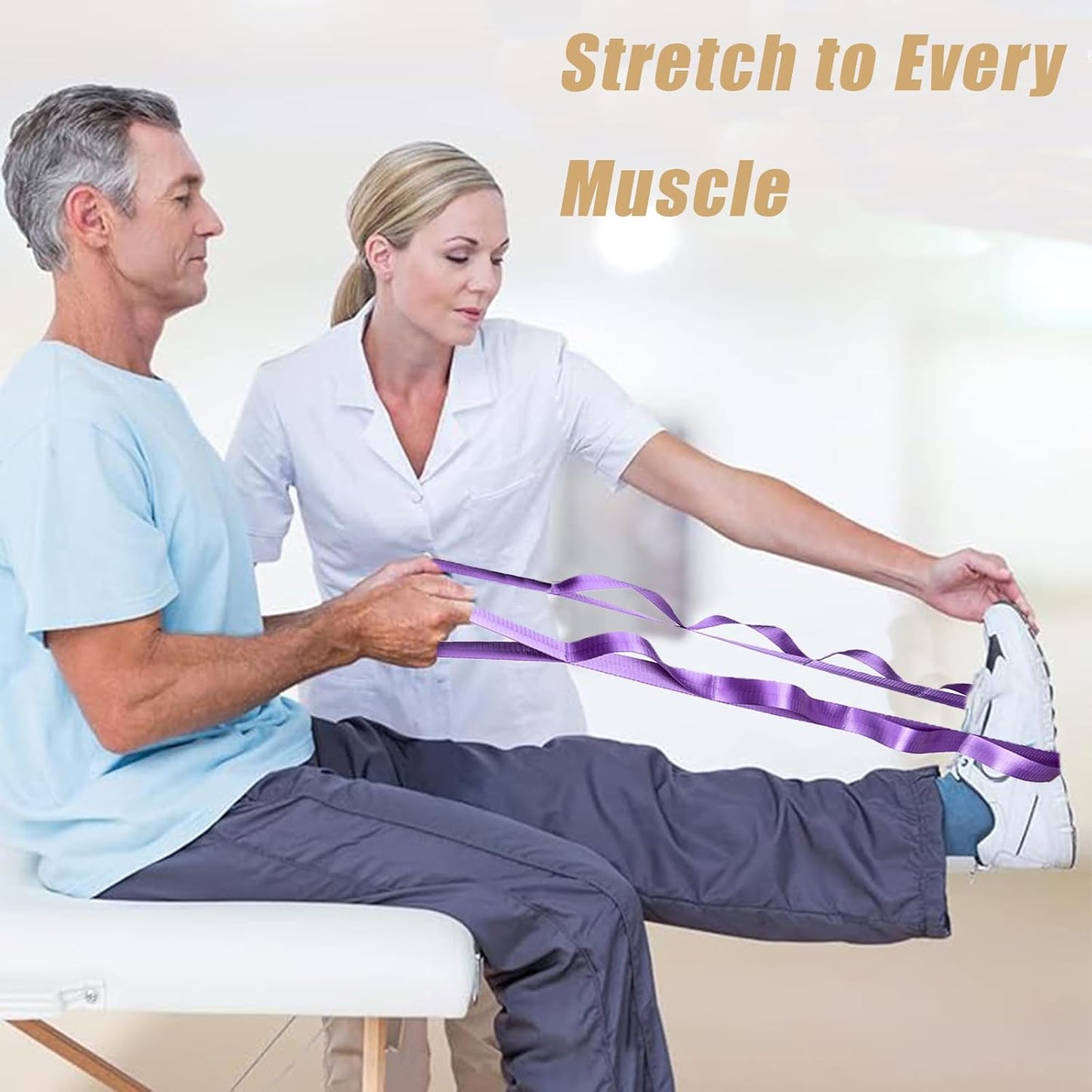 Oak-Sports Stretching Strap Yoga Strap for Physical Therapy with 10 Loops, Yoga Straps for Stretching, Upgraded Non-Elastic Stretch Band for Pilates, Dance and Gymnastics with Workout Guide