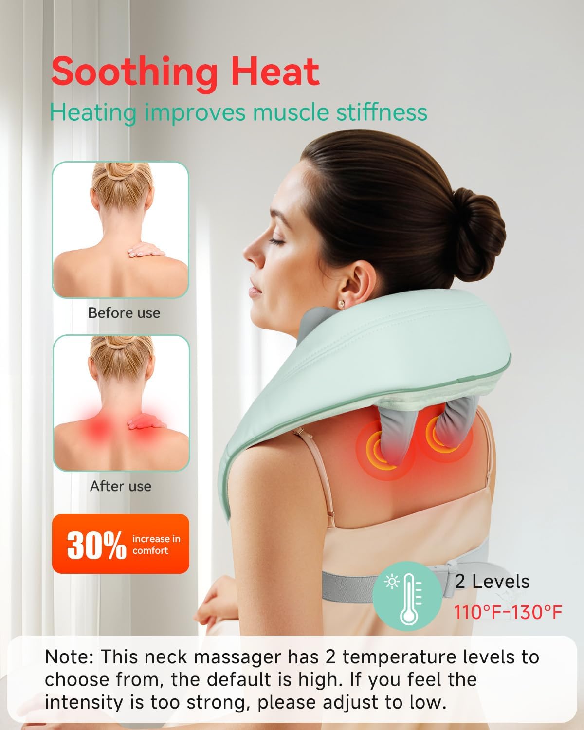 Snailax Cordless Neck & Shoulder Massager with Kneading, Heat, USB-C