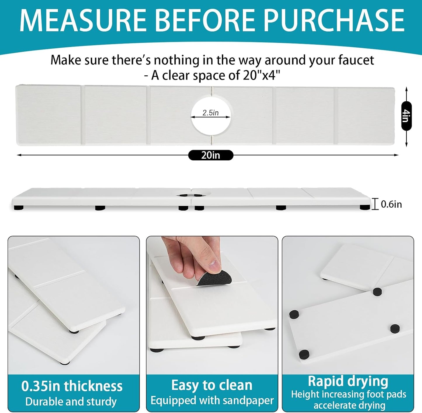 Faucet Mat for Kitchen Sink with Raised Feet, Stone Sink Mat Quick Dry around Faucet, Water Absorbent Stone Tray, Sink Splash Guard & Protectors, Stone Drying Mat for kitchen Counter