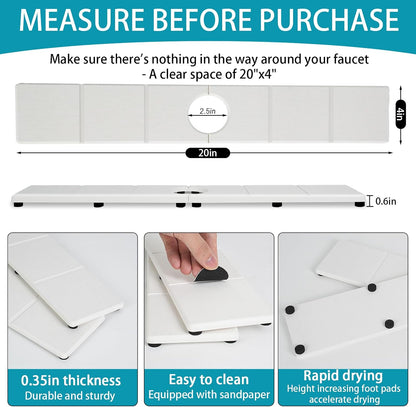 Faucet Mat for Kitchen Sink with Raised Feet, Stone Sink Mat Quick Dry around Faucet, Water Absorbent Stone Tray, Sink Splash Guard & Protectors, Stone Drying Mat for kitchen Counter