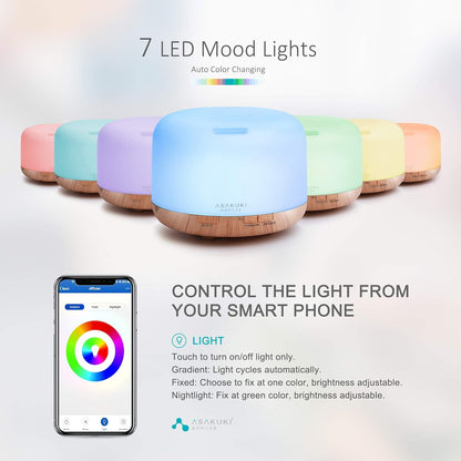 ASAKUKI Essential Oil Diffuser for Home, 500ML Aromatherapy Diffuser Humidifier with Remote Control, 7 Color LED Lights, Quiet Cool Mist Diffuser for Bedroom, Living Room, Office (White)