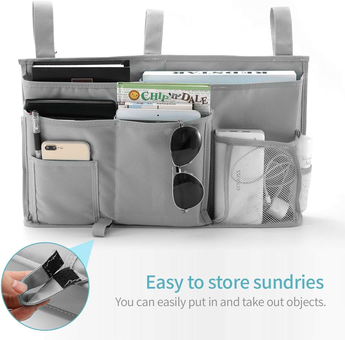 Bseash Bunk Bed Organizer, Bedside Caddy Hanging Bed Organizer Storage Bag 8 Pockets, for College Dorm Rooms Bed, Hospital Bed, Baby Bed Rails, 600D Oxford Cloth