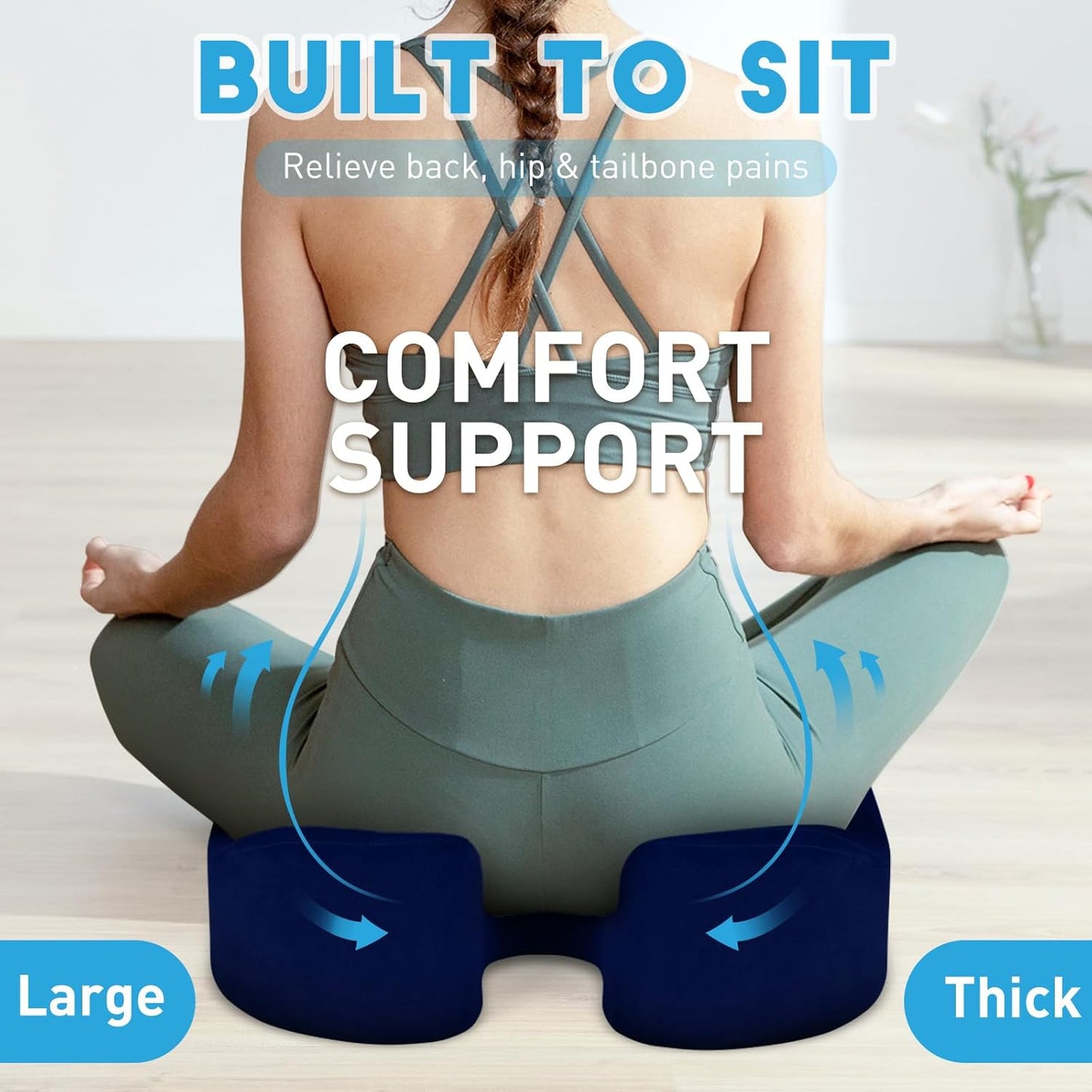 BlissTrends Memory Foam Seat Cushion for Office Chair & Car Seat, Black | 4.7in Ergonomic Tailbone & Sciatica Support with Removable Velvet Cover for Pressure Relief and Long Sitting Comfort