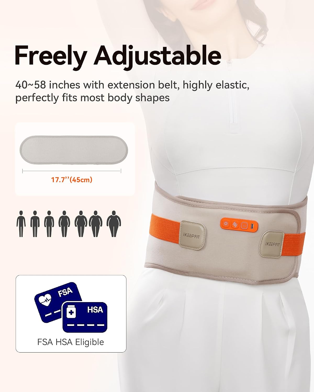 IKEEPFIT Portable Heating Pad for Back, Cordless Wearable Heat Belt with Massager for Lower Back Pain Relief, Battery Powered 8000 mAh Rechargeable, MAXwarm® 3.0, Gift for Women Men 90-310 lbs
