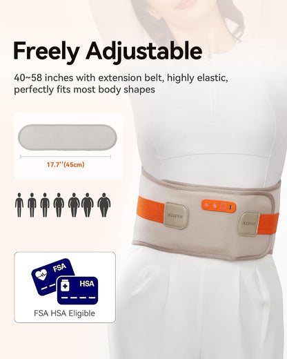 IKEEPFIT Portable Heating Pad for Back, Cordless Wearable Heat Belt with Massager for Lower Back Pain Relief, Battery Powered 8000 mAh Rechargeable, MAXwarm® 3.0, Gift for Women Men 90-310 lbs
