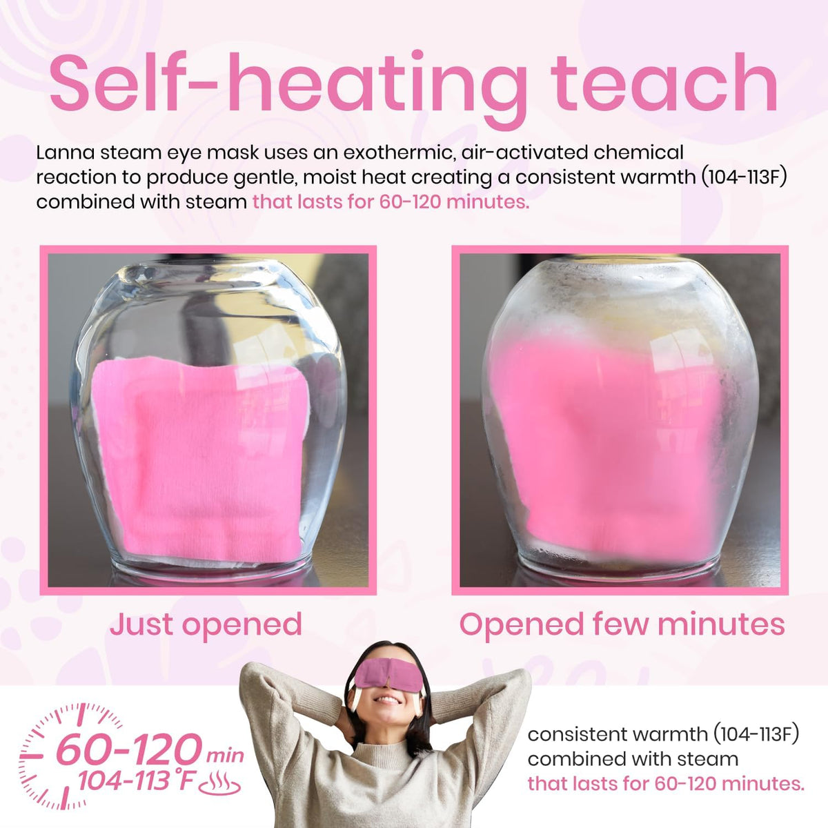 LANNA Heated Steam Eye Mask, Disposable 120 Minutes Chamomile Scent 10 Pcs