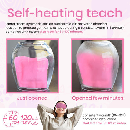LANNA Heated Steam Eye Mask, Disposable 120 Minutes, Lavender Scent, 5 Pcs | Great for Sleep & Spa Relaxation, Self Heating Warm Compress for Dry & Puffy Eyes Long Lasting Heated Eye Mask for Stye Eyes