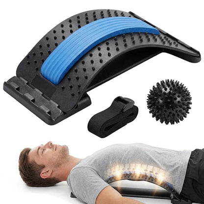 Back Stretcher for Lower Back Pain Relief with Massage Ball & Support Belt, Multi-Level Adjustable Arch Lumbar Back Cracker Board, Spine Decompression & Posture Support Back Massager
