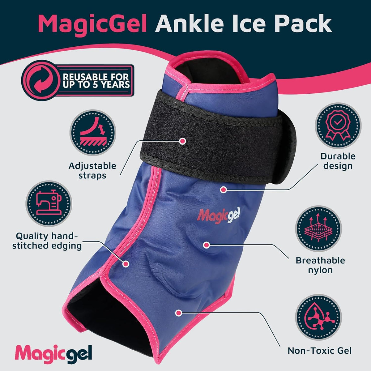 Magic Gel Ankle Ice Pack Wrap for Swelling, Reusable Ice Packs for Ankle Injuries, Flexible Hot & Cold Packs, Foot Ice Pack Wrap Ice Socks for Sprained Ankle, Achilles Tendonitis & Fasciitis Relief