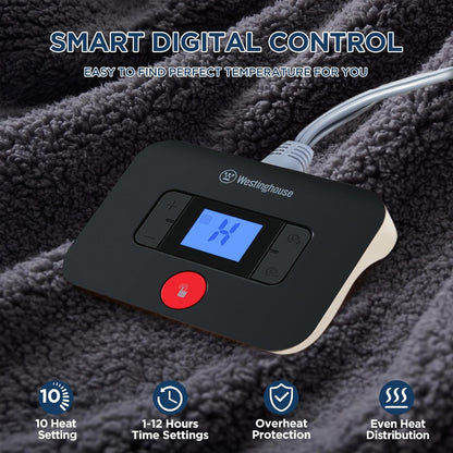 Westinghouse Electric Blanket Heated Throw, 6 Heat Settings, Grey