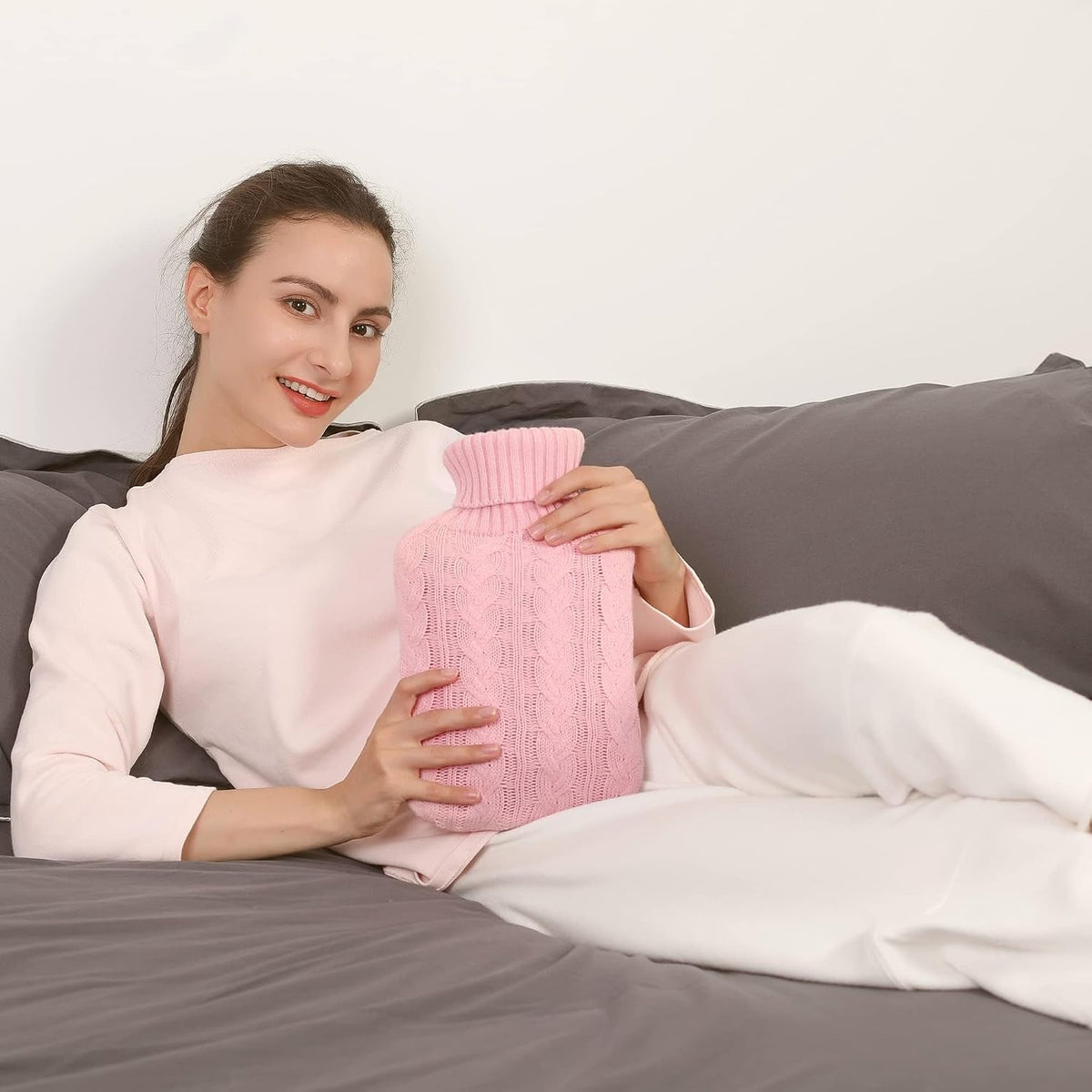 samply 2L Hot Water Bottle with Knitted Cover, Hot Water Bag, Purple