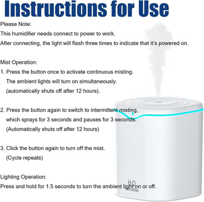 Humidifiers for Bedroom, 2.0L Cool Mist Humidifier for Plants & Home