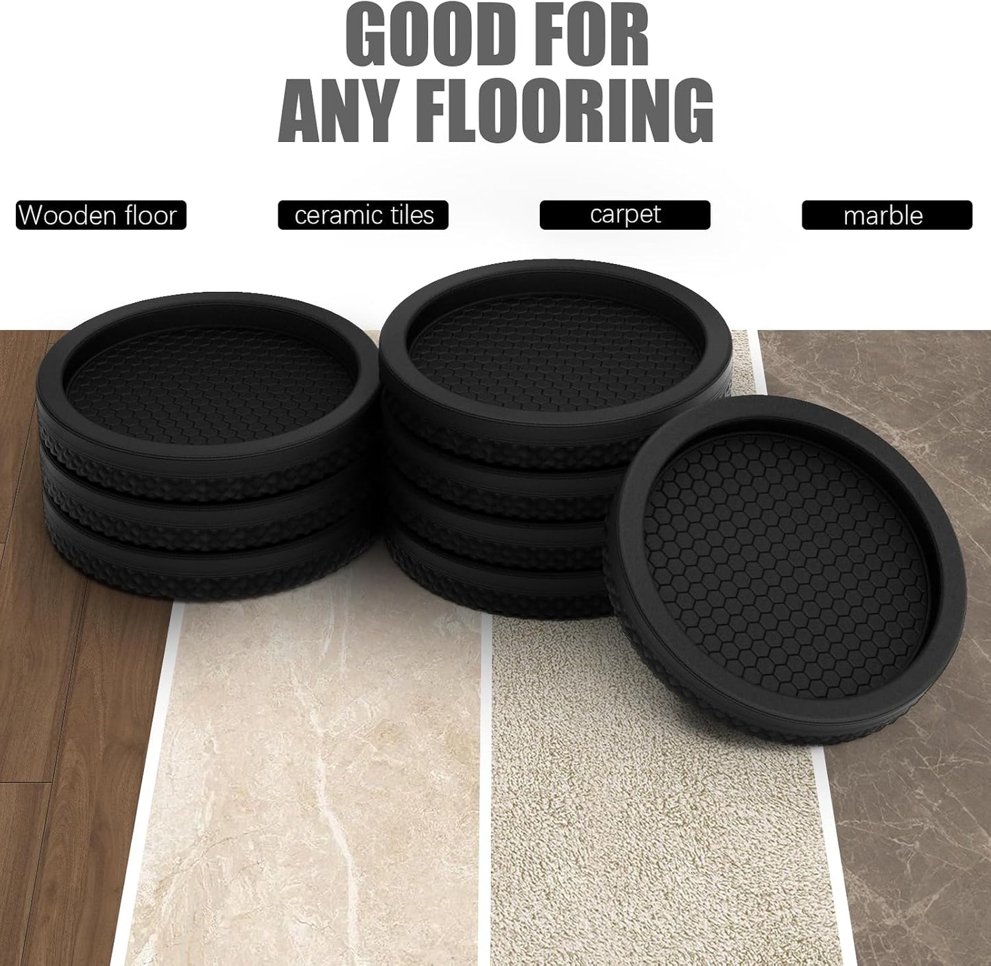 Ezprotekt Non Slip Furniture Pads, 12 Pcs 2" Anti Slip Rubber Caster Cups, No Slide Furniture Gripper, Anti Skid Furniture Coasters for Hardwood Floors, Furniture Stoppers to Prevent Sliding (Black)