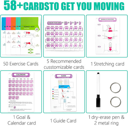 Bodyweight Workout Cards for Women & Men-50 Bodyweight Workout Cards，Includes 2 Rings& Dry-Erase for Easy Organization-Home, Gym or Studio (Bodyweight)