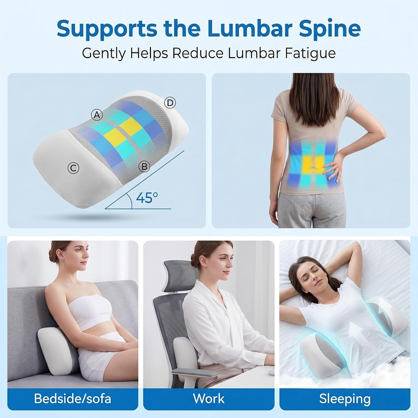 Lumbar Support Pillow for Sleeping,Premium Memory Foam Lower Back Pain Relief Bed Rest Support Pillows for Car Bed,Couch,Waist Support Care Cushion,Sleep Lumbar Pillow (Black Grey)