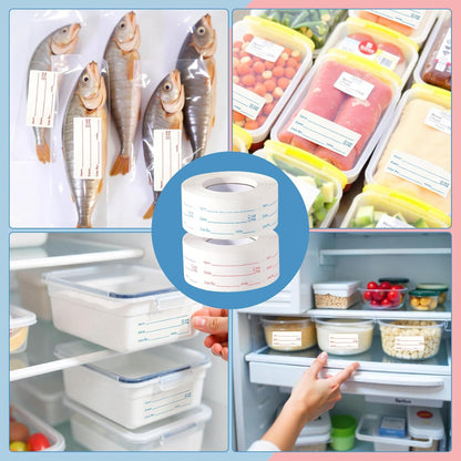 2 Rolls 1000 Pieces Removable Food Labels, 1 x 2 Inch | Date Stickers for Freezer, Refrigerator Food Containers - Easy to Write