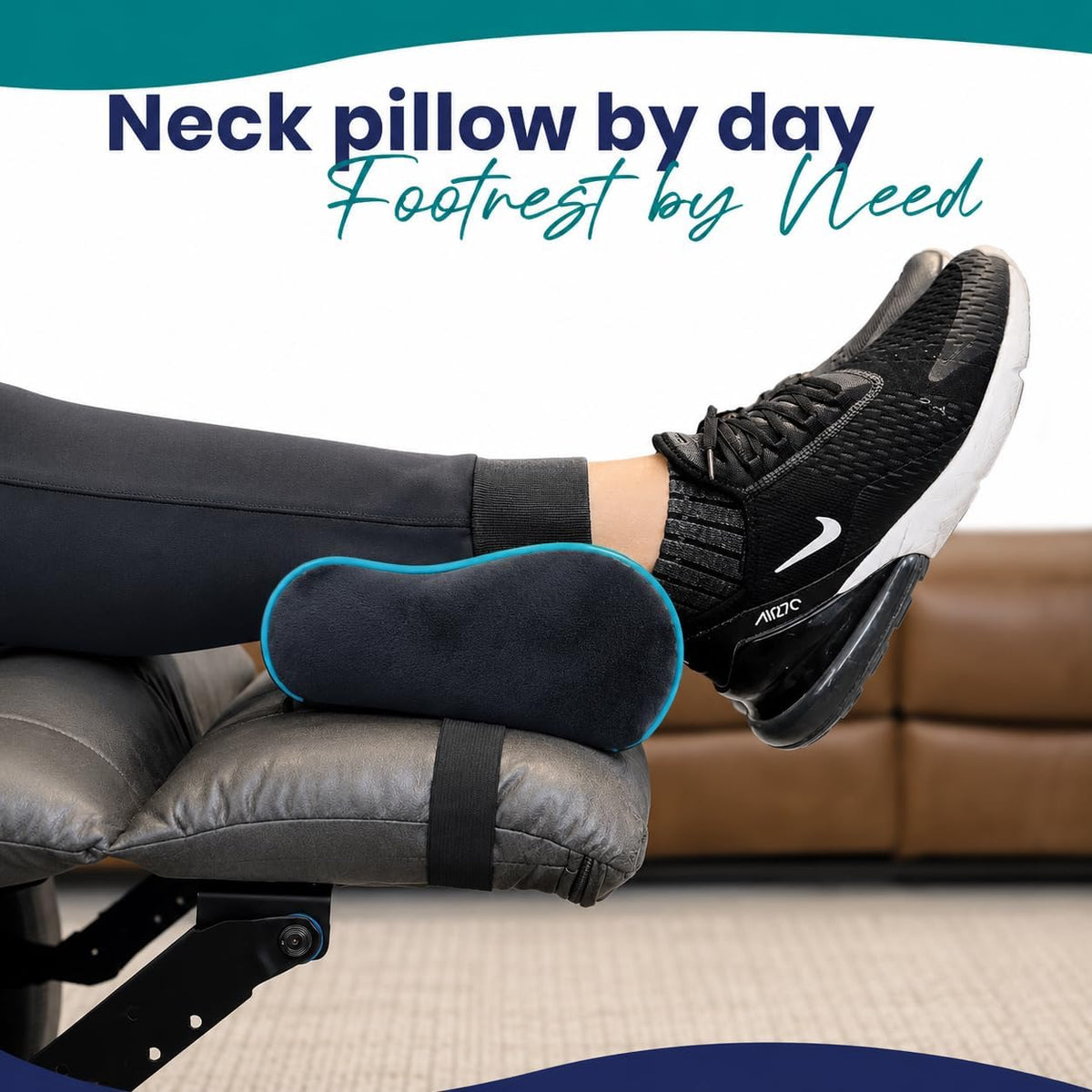 Memory Foam Headrest Pillow for Recliner – B-Shaped Neck Pillow with Stabilizer Strap, Soft Plush Fabric - Ultimate Neck Support and Pain Relief (Midnight)