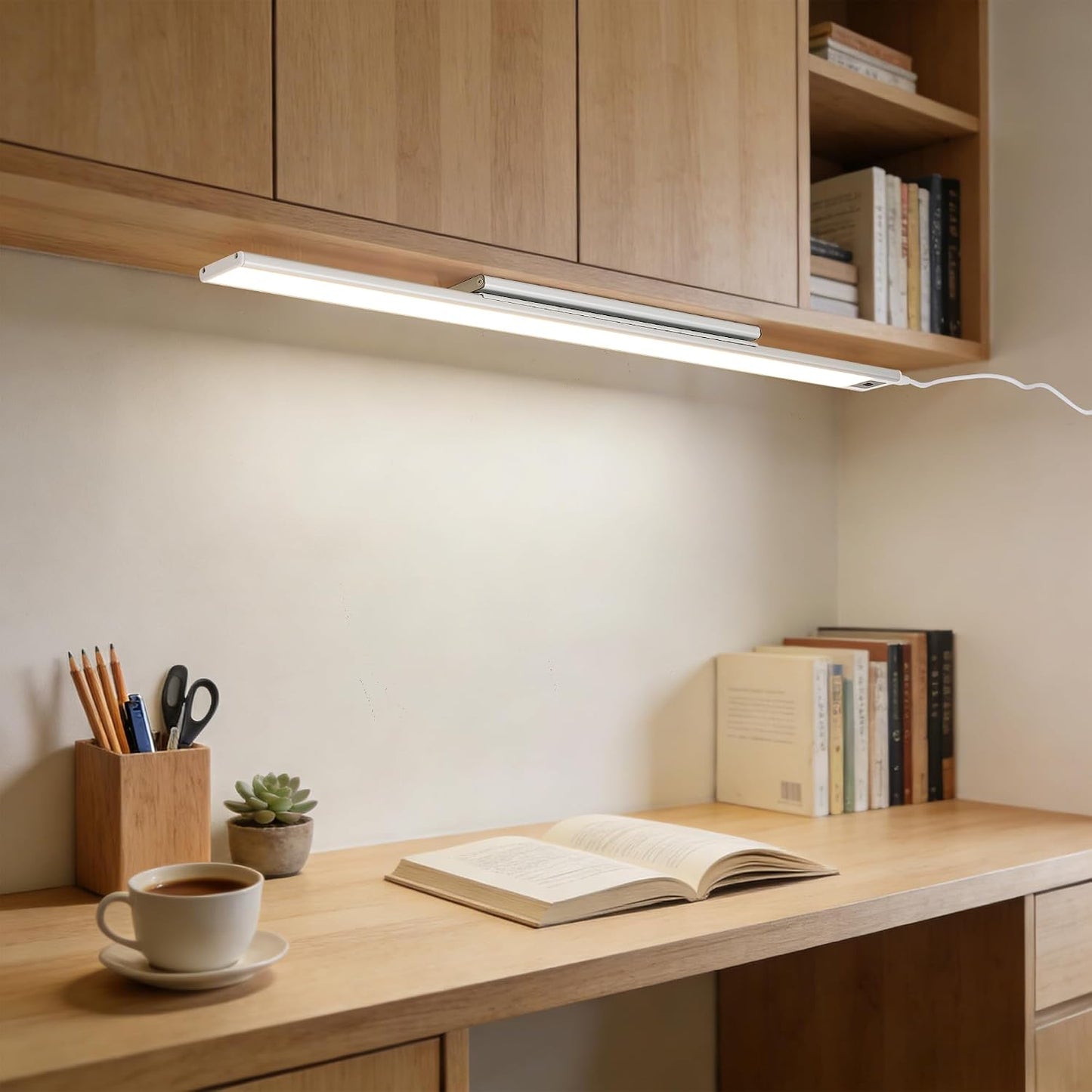HEYAN 16inch Under Cabinet Lighting, Wall-Mounted Study Lights | 3 Color Temps&Dimmable Hand Sweep Sensor, 90° Rotatable ,Non-Rechargeable, Magnetic Under Closet Lights for Reading,Work