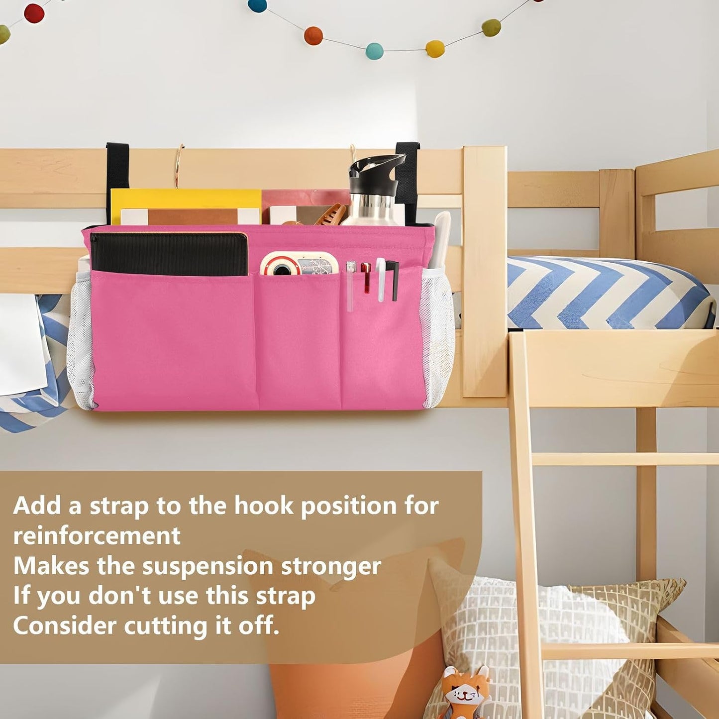Black Bedside Caddy Storage Bag Bedside Organizer for Bed Rails College Dorm Room Organizer Caddy Hanging Shelf 6 Pockets with Hooks for Drinks Magazine Phone Holder