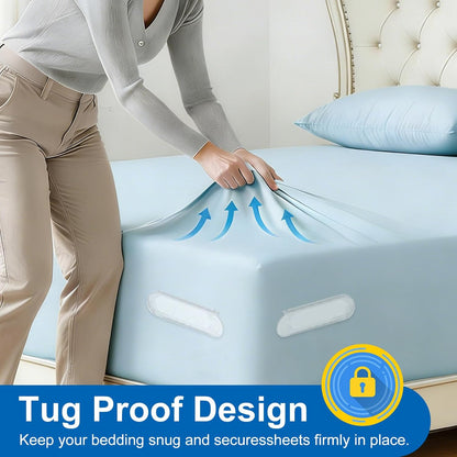 Bed Sheet Holders for Corners, Upgraded Dual-Side Lock Design Sheet Grippers, 4Pcs Heavy Duty Non-Slip Fitted Sheet Clips, Keep Sheets Firm & Tight, Universal Fit for All Mattresses, Easy Installation