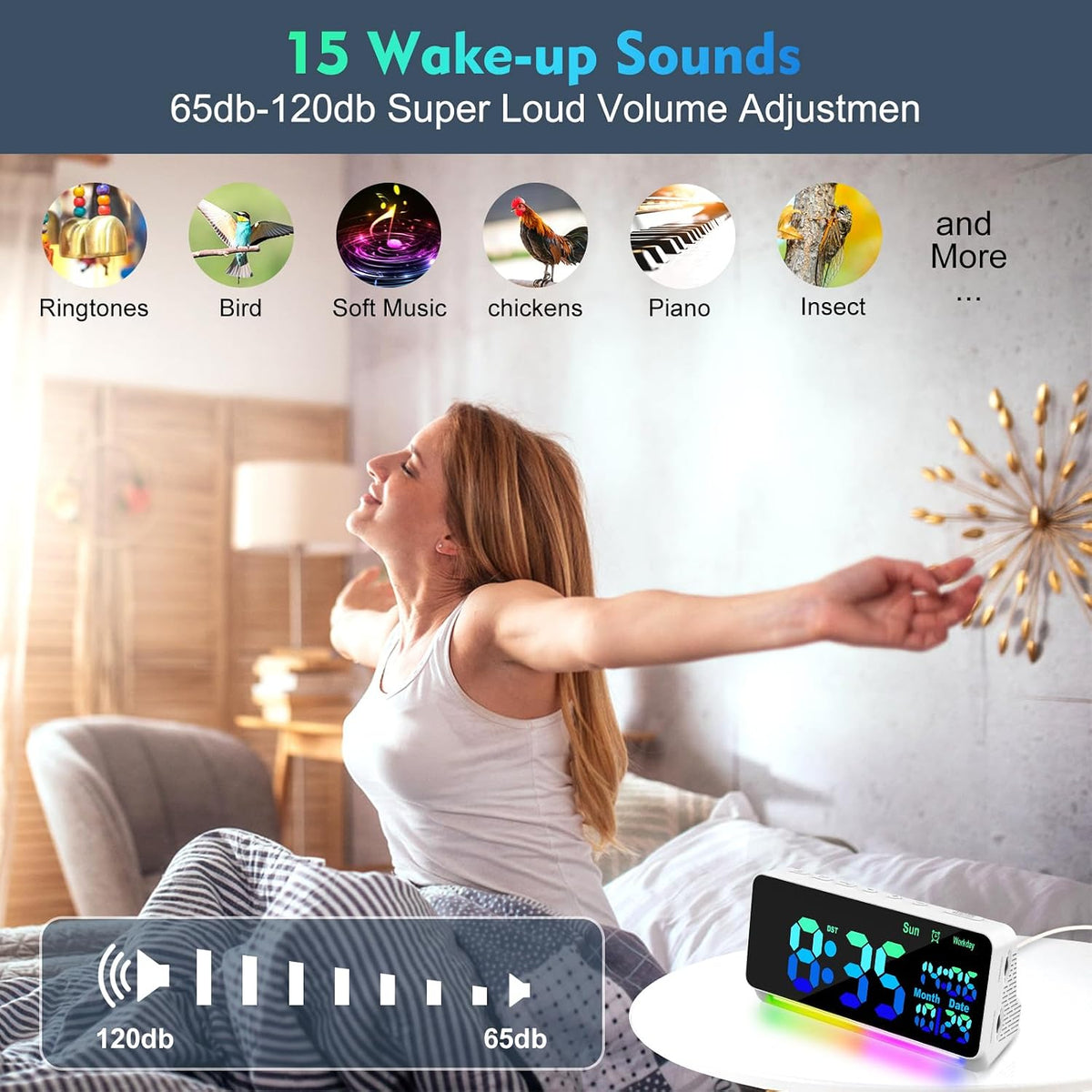 120db Super Loud Alarm Clock for Heavy Sleepers, Bluetooth Connection