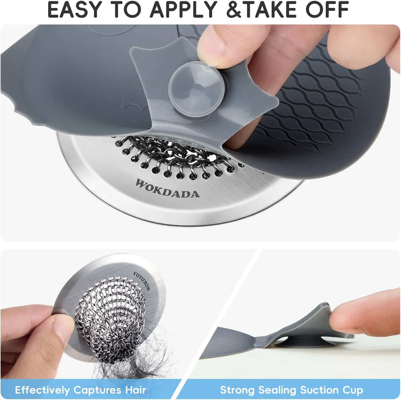 Shower Drain Hair Catcher, Patented Bathtub Drain Cover, Anti-Clog | Reversible Flip Clean, Fast Drainage, Anti-Slip Base, 304 Stainless Steel Chain Mail Mesh, 4.4" for Bathtub & Shower Drains