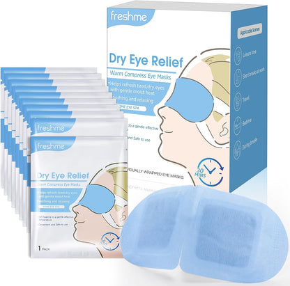FRESHME Warm Compress Eye Mask - 10 Packs Steam Eye Masks Disposable Self Heated for Dry Eyes, Warming Compresses Sleeping Travel Essentials Self Heating Eye Masks for SPA Relieve Eye Fatigue Stress