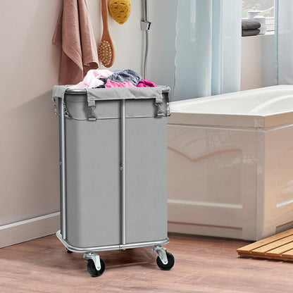 100L Rolling Laundry Hamper Basket with Wheels for Bedroom, Grey | Laundry Sorter Cart with Removable Bag, Tall Narrow Slim Clothes Organizer, Sturdy Metal Frame, Dorm Space Saving