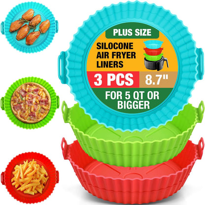 3 Pack Air Fryer Silicone Liners 8inch Air Fryer Silicone Pot Reusable Food Grade Silicone Airfryer Liners Baking Basket Accessories Replacement of Flammable Disposable Parchment Paper