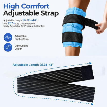 WORLD-BIO Ice Packs for Injuries Reusable, Knee Ice Pack Wrap with Straps, Gel Ice Wrap for Leg Pain Relief, Hot & Cold Compress Therap for Swelling, Water Soak Needed, Light Blue, 1Pack