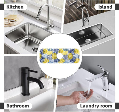 Abstract Flower Blooming Floral Watercolor Kitchen Sink Splash Guard Faucet Mat Super Absorbent Fast Drying Mat Sink Gadgets-Fast Drying Pad Sink Mat For Kitchen Bathroom (15" X 5.5" )