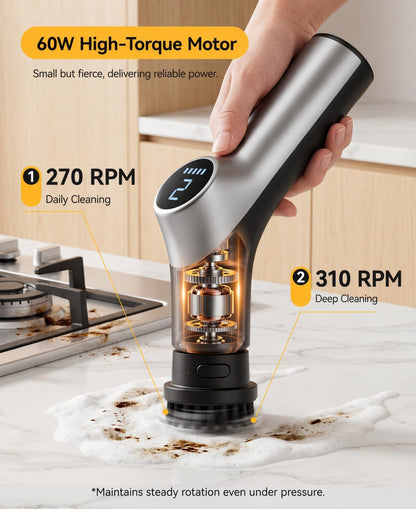 Electric Spin Scrubber for Bathroom,IPX7 Cordless Cleaning Brush with 6 Replaceable Brush Heads,120 Mins Runtime Power Shower Scrubber with Adjustable Extension Handle and Durable Brush Head for Tub