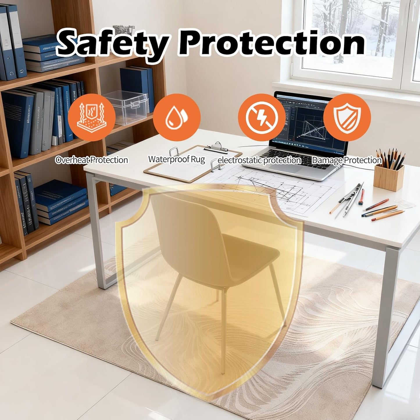 Electric Heated Carpet 35x55in Soft Plush Heating Rug 450W CX | Instant Warmth in 30s, 60 Heat Levels 12h Timer, Energy Efficient Safety Protection Ideal for Home Office Playroom 120V